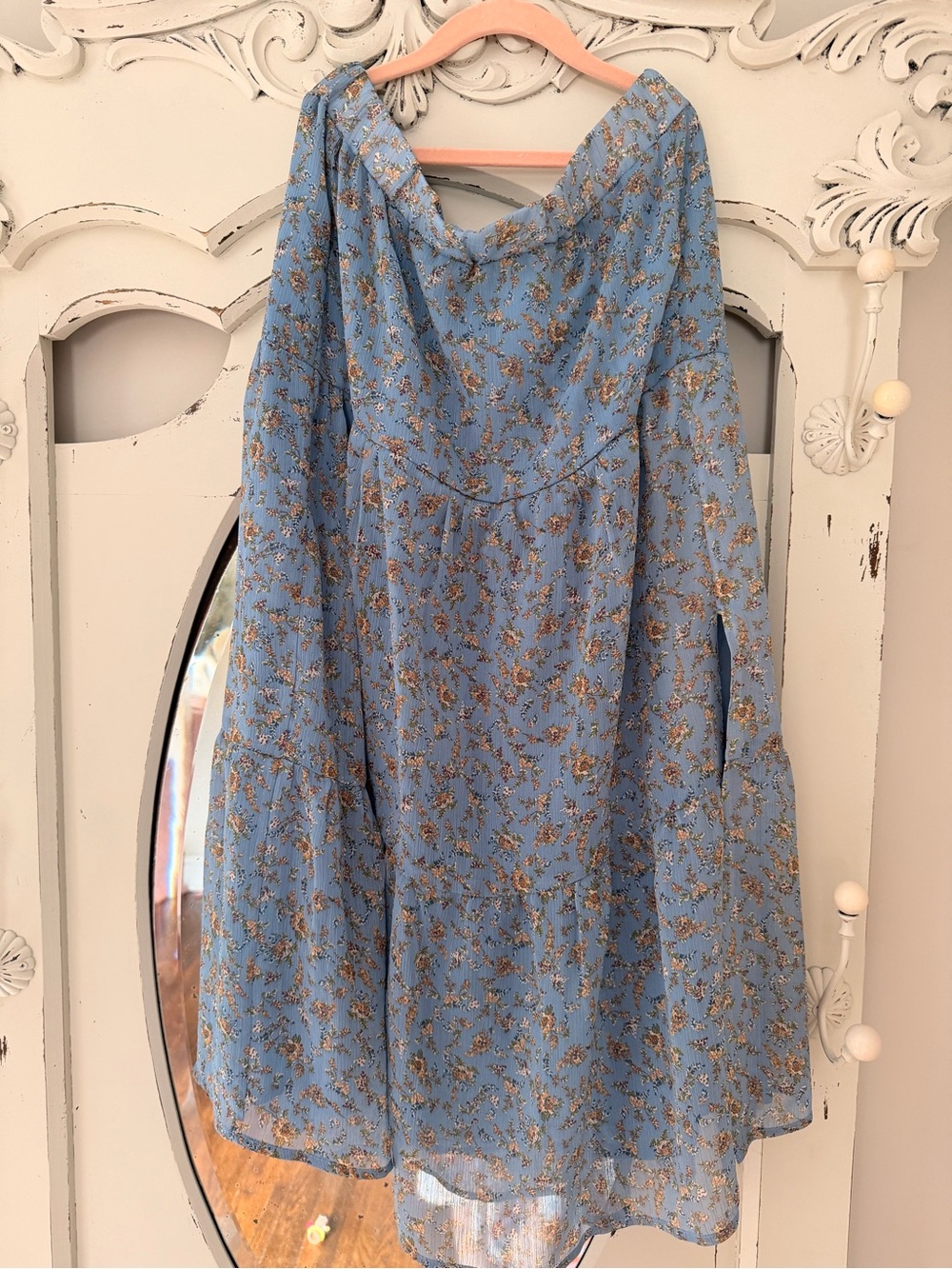 Blue Floral Chiffon Midi Skirt